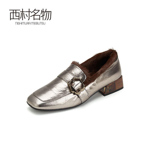 西村名物豆豆鞋女冬新款秋百搭英伦风小皮鞋毛毛鞋外穿X29CM33221 商品图2