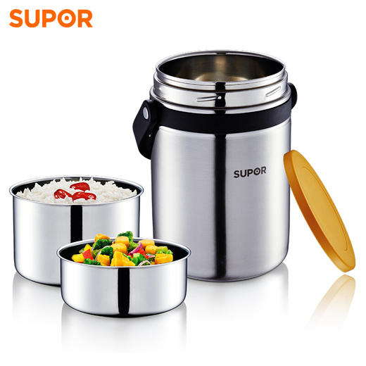 苏泊尔（553554）(SUPOR)保温饭盒1.9L双层保温桶304不锈钢 汤粥桶保温密封提锅商用多层学生KF19A1 银色 商品图0