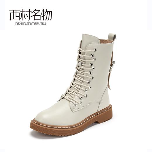 西村名物牛皮马丁靴加绒保暖中筒低跟靴子2019冬季新款X29DC44701 商品图1