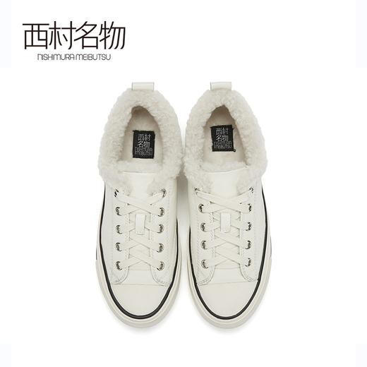 西村名物牛皮加绒小白鞋女2019冬季新款保暖黑色饼干鞋X29CM34191 商品图3