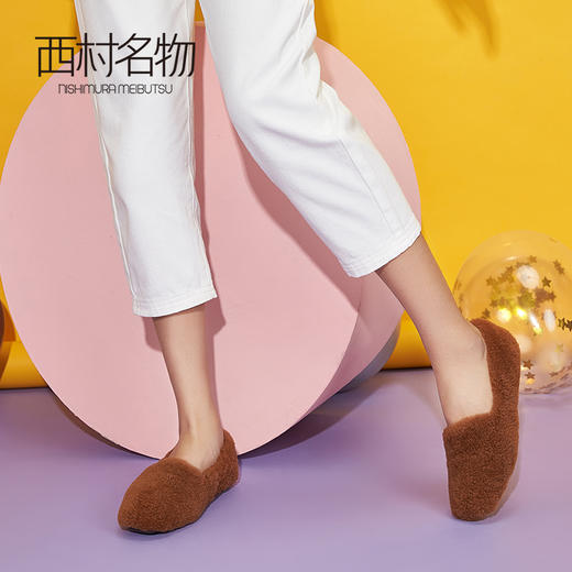 西村名物商场同款毛毛鞋女2019新款加绒羊羔毛平底女鞋春X29AM12911 商品图2