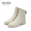 西村名物牛皮马丁靴真皮靴子2019冬季新款经典圆头平跟短靴X29DS44621 商品缩略图2