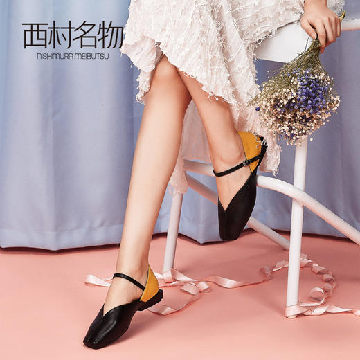 西村名物商场同款玛丽珍鞋2019新款方头一字带扣空鞋女X29AH12561 商品图2