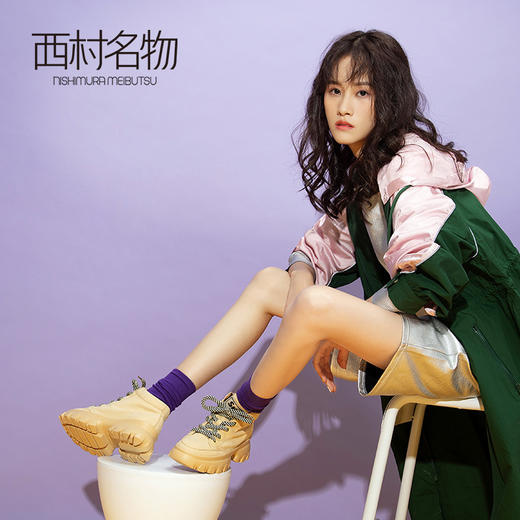 西村名物2019冬季新款马丁靴女厚底系带短靴高帮老爹鞋X29DS40261 商品图2