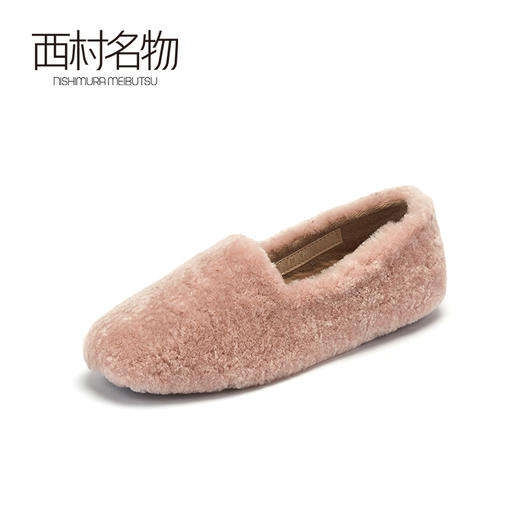 西村名物商场同款毛毛鞋女2019新款加绒羊羔毛平底女鞋春X29AM12911 商品图1