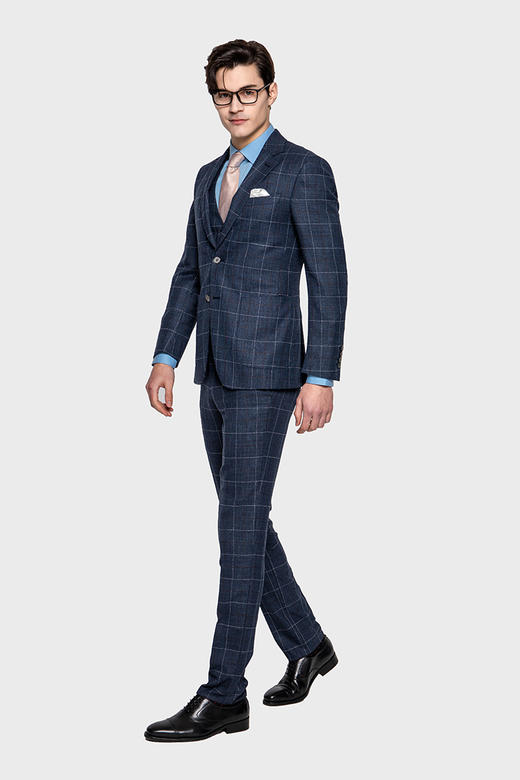 callisto海军蓝窗格纹西服 绵羊毛 SPBWJ055NA 商品图3