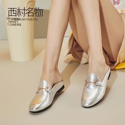 西村名物商场同款包头穆勒鞋拖鞋女真皮金属扣2019秋季新款X29CH30591 商品图2