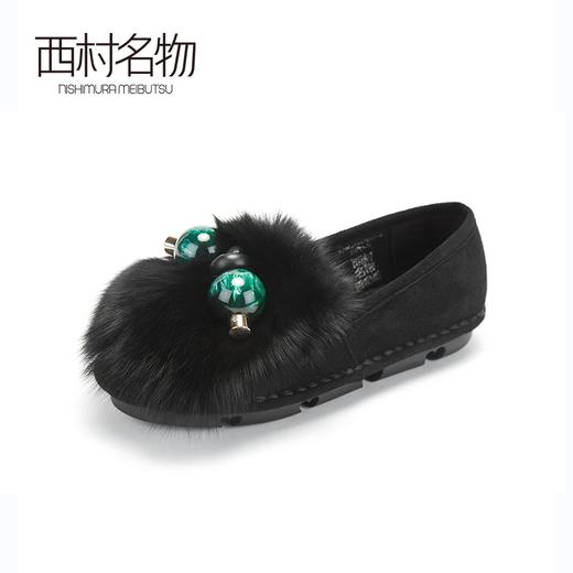 西村名物兔毛皮加绒保暖毛毛鞋2019冬季新款懒人鞋一脚蹬X29CM34221 商品图2