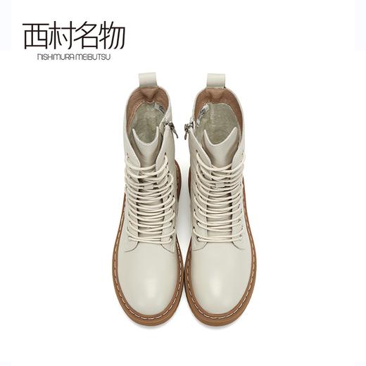 西村名物牛皮马丁靴加绒保暖中筒低跟靴子2019冬季新款X29DC44701 商品图3