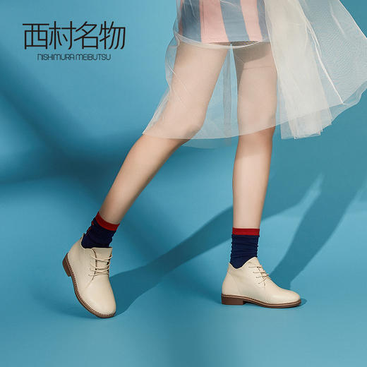 西村名物马丁靴女头层牛皮英伦复古加绒保暖小皮女靴鞋X284S40271 商品图3