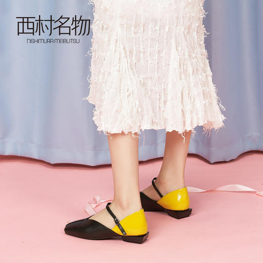 西村名物商场同款玛丽珍鞋2019新款方头一字带扣空鞋女X29AH12561 商品图3