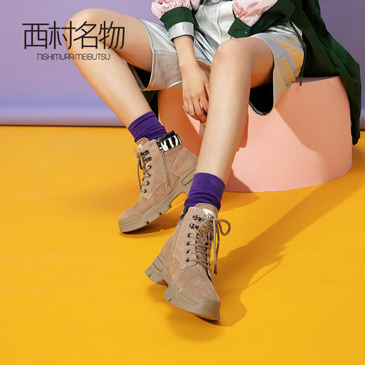 西村名物2019年冬季新款马丁靴女时尚复古斑马毛短靴X29DS40591 商品图0