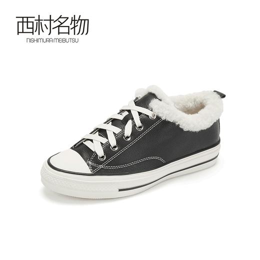 西村名物牛皮加绒小白鞋女2019冬季新款保暖黑色饼干鞋X29CM34191 商品图0