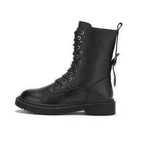 西村名物牛皮马丁靴加绒保暖中筒低跟靴子2019冬季新款X29DC44701