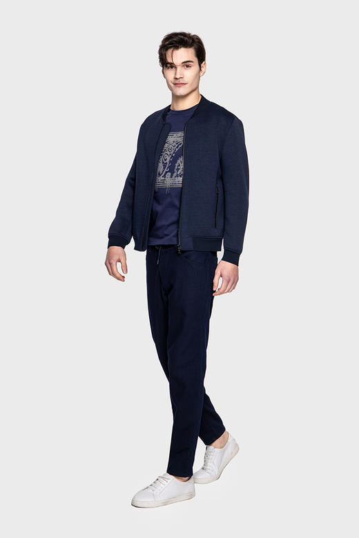 callisto海军蓝太空棉刺绣卫衣 混纺面料SPFLE031NA 商品图1