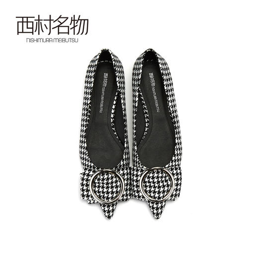 西村名物商场同款尖头单鞋女2019新款时尚格子小猫跟鞋10811 商品图2