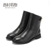西村名物牛皮马丁靴真皮靴子2019冬季新款经典圆头平跟短靴X29DS44621 商品缩略图0