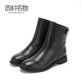 西村名物牛皮马丁靴真皮靴子2019冬季新款经典圆头平跟短靴X29DS44621