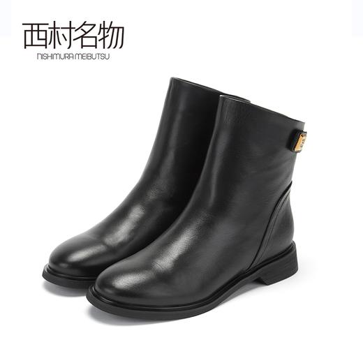 西村名物牛皮马丁靴真皮靴子2019冬季新款经典圆头平跟短靴X29DS44621 商品图0
