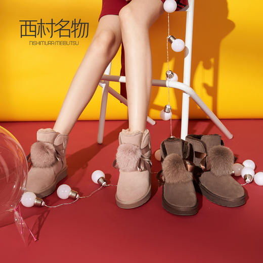 西村名物商场同款平底防滑短靴女2019秋冬新款保暖雪地靴女X284S41221 商品图0