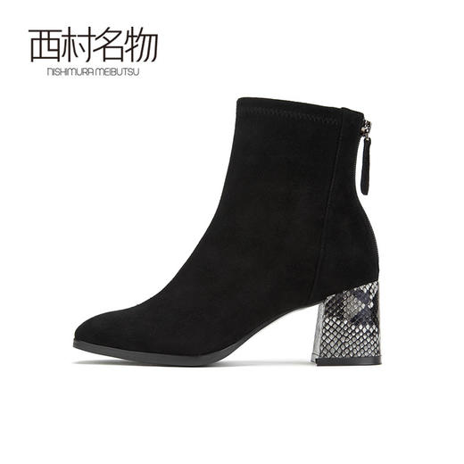 西村名物羊皮绒面时尚短靴2019冬新款高跟拉链靴子X29DS40331 商品图3