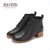 西村名物牛皮马丁靴中跟绑带短靴圆头皮鞋女2019秋冬新款X29DS41471 商品缩略图0