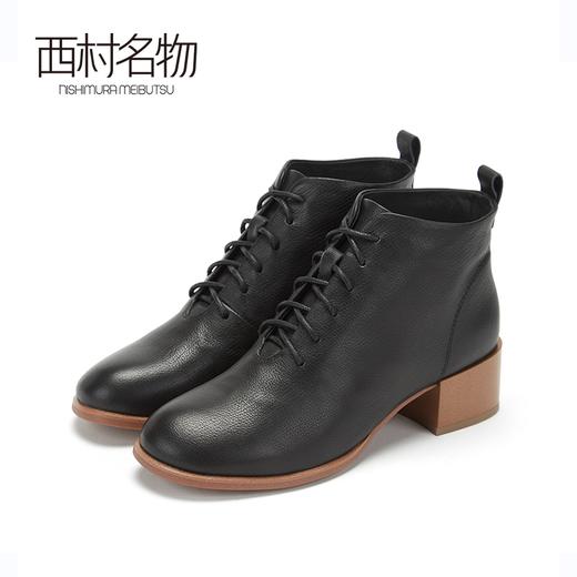 西村名物牛皮马丁靴中跟绑带短靴圆头皮鞋女2019秋冬新款X29DS41471 商品图0