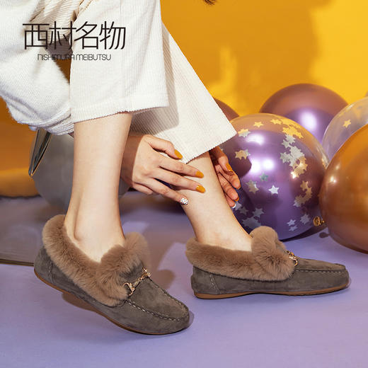 西村名物2019冬季新款毛毛鞋女冬外穿平底懒人一脚蹬X29CM33201 商品图0