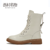 西村名物牛皮马丁靴加绒保暖中筒低跟靴子2019冬季新款X29DC44701 商品缩略图2