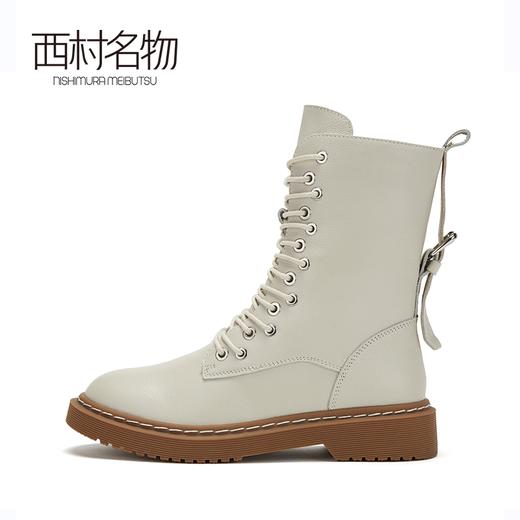 西村名物牛皮马丁靴加绒保暖中筒低跟靴子2019冬季新款X29DC44701 商品图2