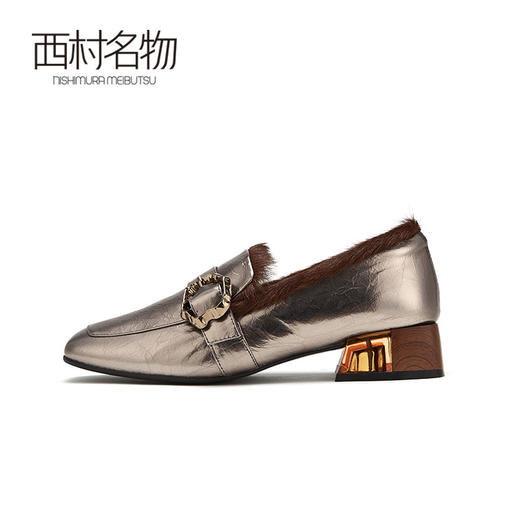 西村名物豆豆鞋女冬新款秋百搭英伦风小皮鞋毛毛鞋外穿X29CM33221 商品图3