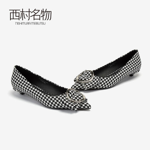 西村名物商场同款尖头单鞋女2019新款时尚格子小猫跟鞋10811 商品图0