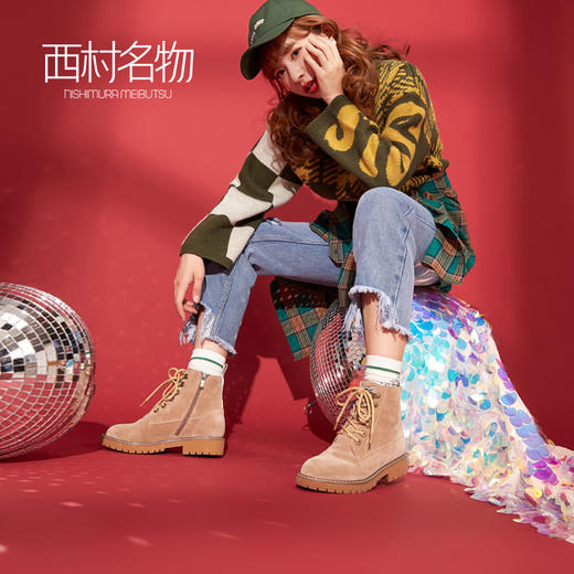 西村名物马丁靴女商场同款2019升级版秋冬季短靴复古磨砂皮靴X29DS41068 商品图0