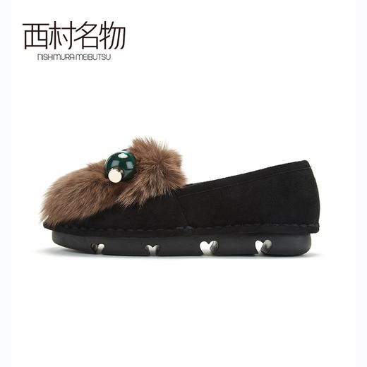 西村名物兔毛皮加绒保暖毛毛鞋2019冬季新款懒人鞋一脚蹬X29CM34221 商品图1