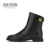 西村名物牛皮马丁靴真皮靴子2019冬季新款经典圆头平跟短靴X29DS44621 商品缩略图1