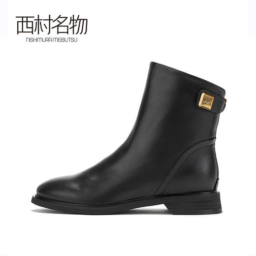 西村名物牛皮马丁靴真皮靴子2019冬季新款经典圆头平跟短靴X29DS44621 商品图1
