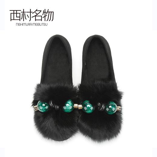 西村名物兔毛皮加绒保暖毛毛鞋2019冬季新款懒人鞋一脚蹬X29CM34221 商品图3