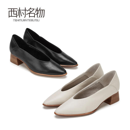 西村名物商场同款显瘦V口粗跟浅口单鞋女中跟2019秋季新款X29CE30731 商品图0