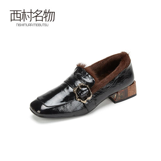西村名物豆豆鞋女冬新款秋百搭英伦风小皮鞋毛毛鞋外穿X29CM33221 商品图1