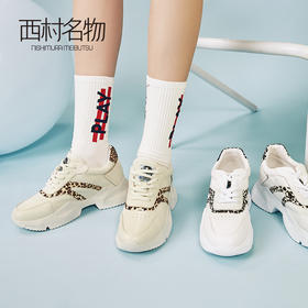 西村名物商场同款2019女新款休闲运动鞋豹纹小白鞋舒适时尚X29AM14901