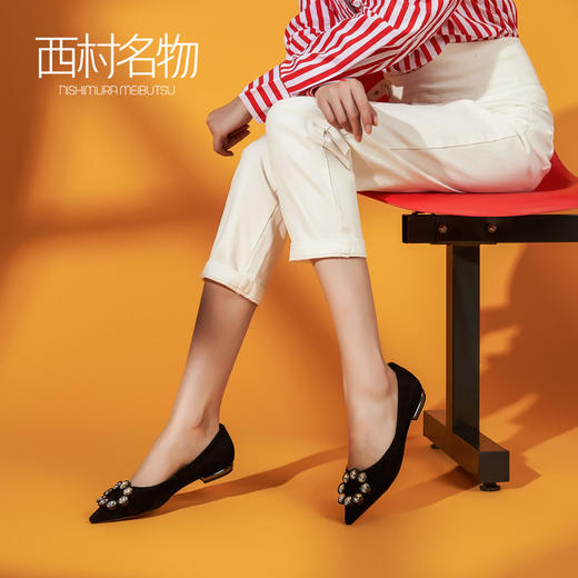 西村名物平底单鞋女商场同款秋季新款尖头浅口绒面31701 商品图0