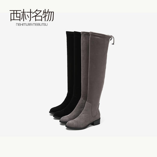 西村名物商场同款过膝长筒靴女2019秋冬季新款平底弹力靴40061 商品图0