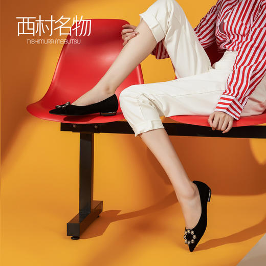 西村名物平底单鞋女商场同款秋季新款尖头浅口绒面31701 商品图3