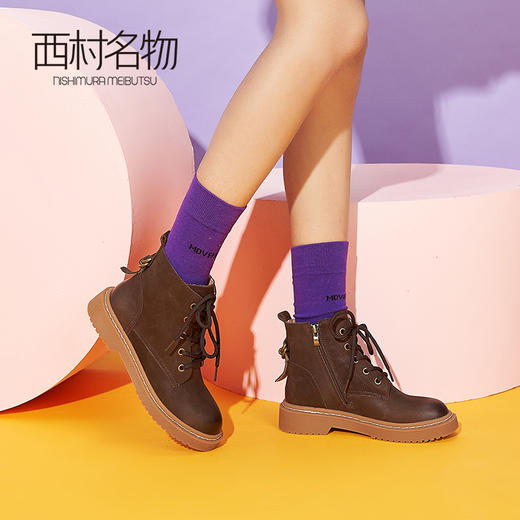 西村名物2019冬季新款马丁靴女休闲绑带短靴保暖瘦瘦靴X29DS40561 商品图2