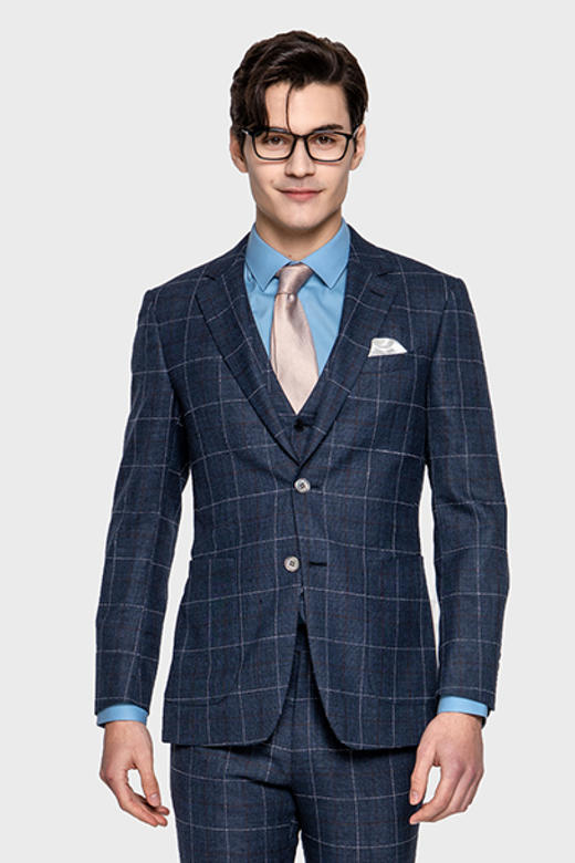 callisto海军蓝窗格纹西服 绵羊毛 SPBWJ055NA 商品图0