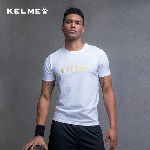 卡尔美 篮球T恤男子运动休闲服吸湿纯棉圆领短袖印花文化衫 商品图2