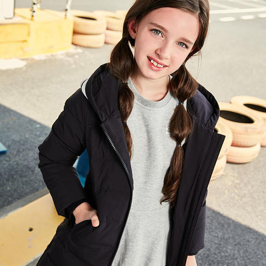 kelme（kids）女童中长款羽绒服秋冬新款白鸭绒舒适保暖外套 商品图2