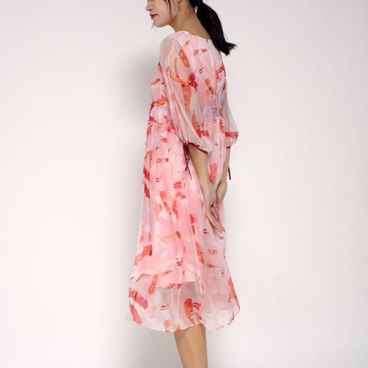 丁摩 真丝连衣裙飘逸系带印花时尚碎花桑蚕丝连衣裙20-94DB499 商品图4