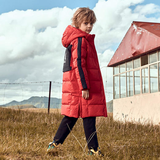 kelme（kids）冬季新款男童中长款羽绒服加厚连帽可收纳外套36943006, 商品图3
