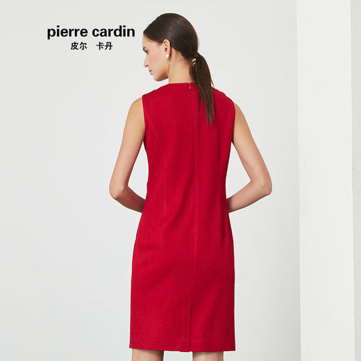 皮尔卡丹女春季新款红色无袖圆领连衣裙时尚一步裙P01DS07T0 商品图2